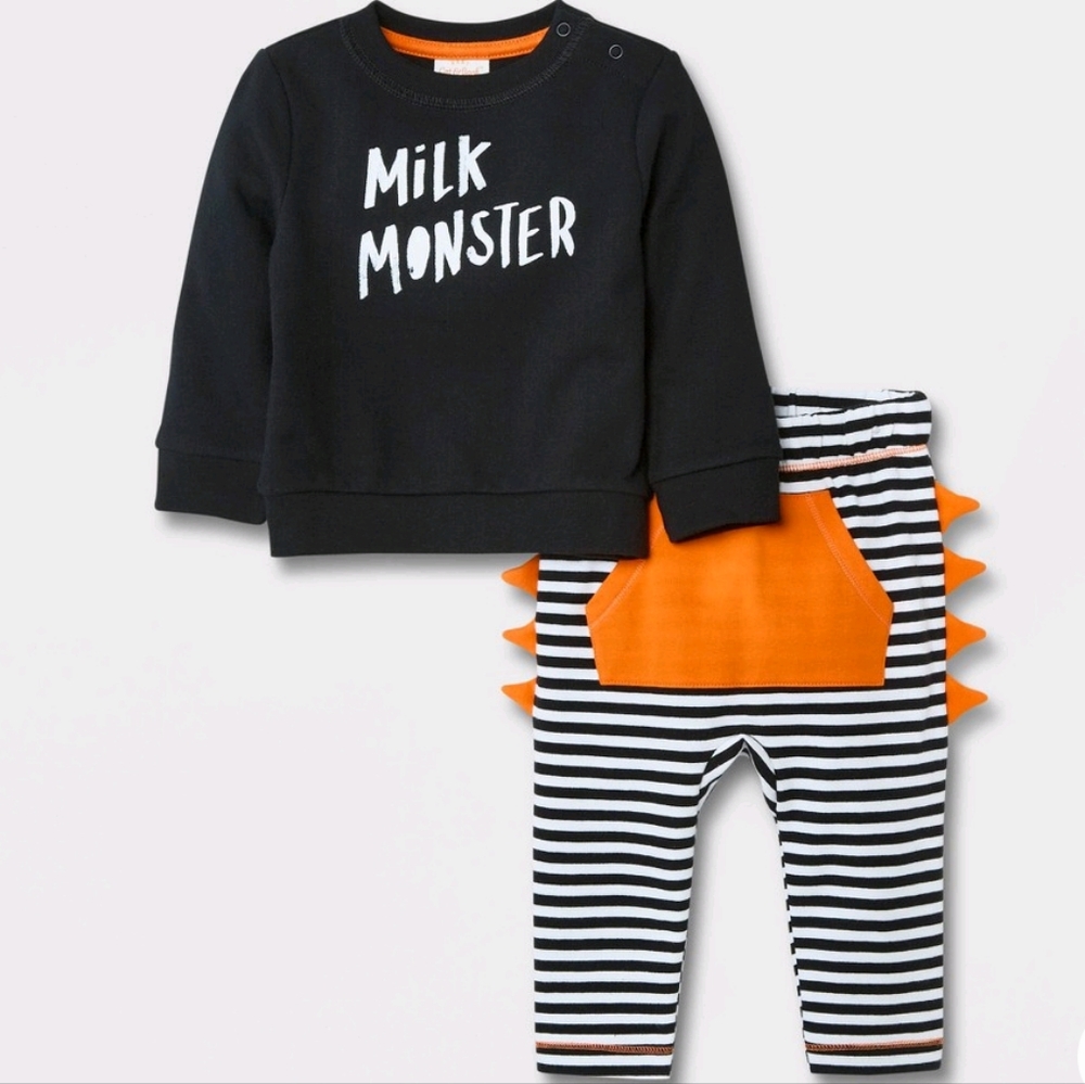 ❤️4/$20❤️ Cat & Jack  'milk Monster' Top & Bottom Halloween Set